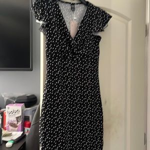 Women's mid dress black with white hearts
